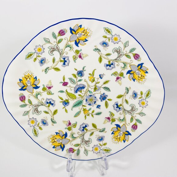 1993 Minton signed Haddon Hall Blue  Cake Plate  Bone China Made In  England - Picture 2 of 7